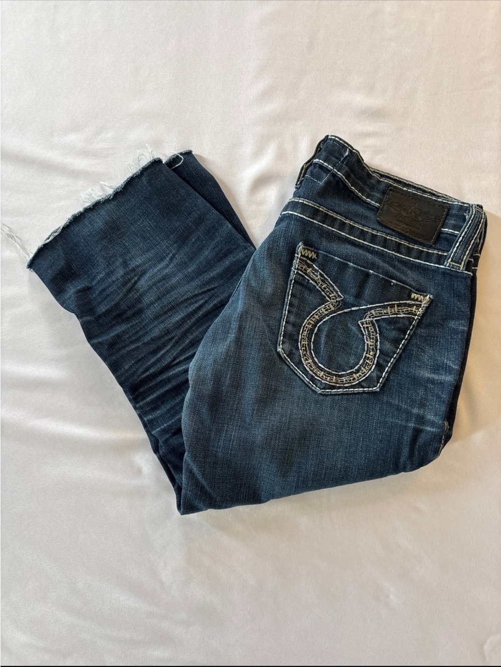 Big Star Dark Indigo Cropped Denim Jeans with Embroidered Back Pocket